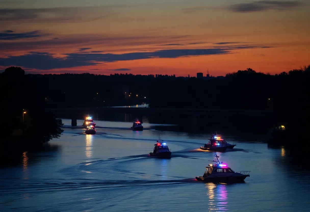 Emergency response boats on the Potomac River after a midair collision