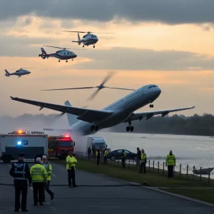 Emergency response teams at the Potomac River after a midair collision