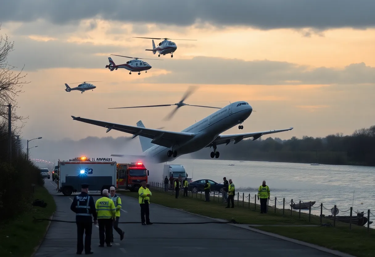 Emergency response teams at the Potomac River after a midair collision