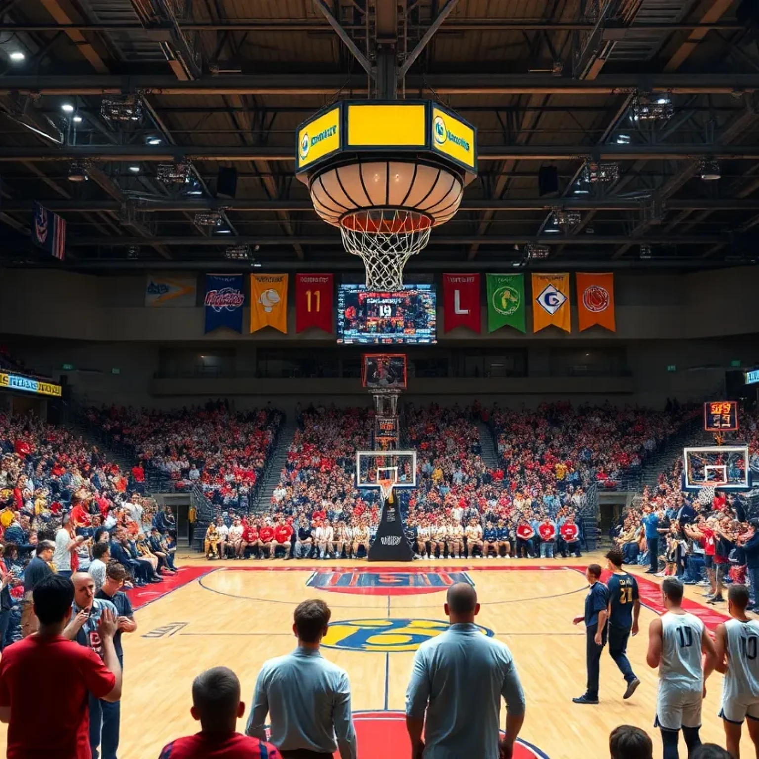 Cheering fans and basketball court setup for Newberry Bulldogs game