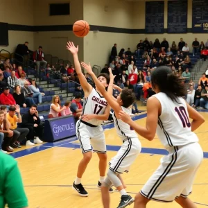 High school basketball game featuring Newberry Bulldogs and Fox Creek Predators