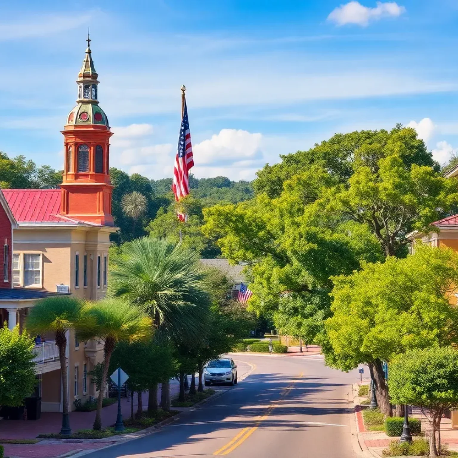 Tree-lined streets and historical buildings in Newberry, South Carolina