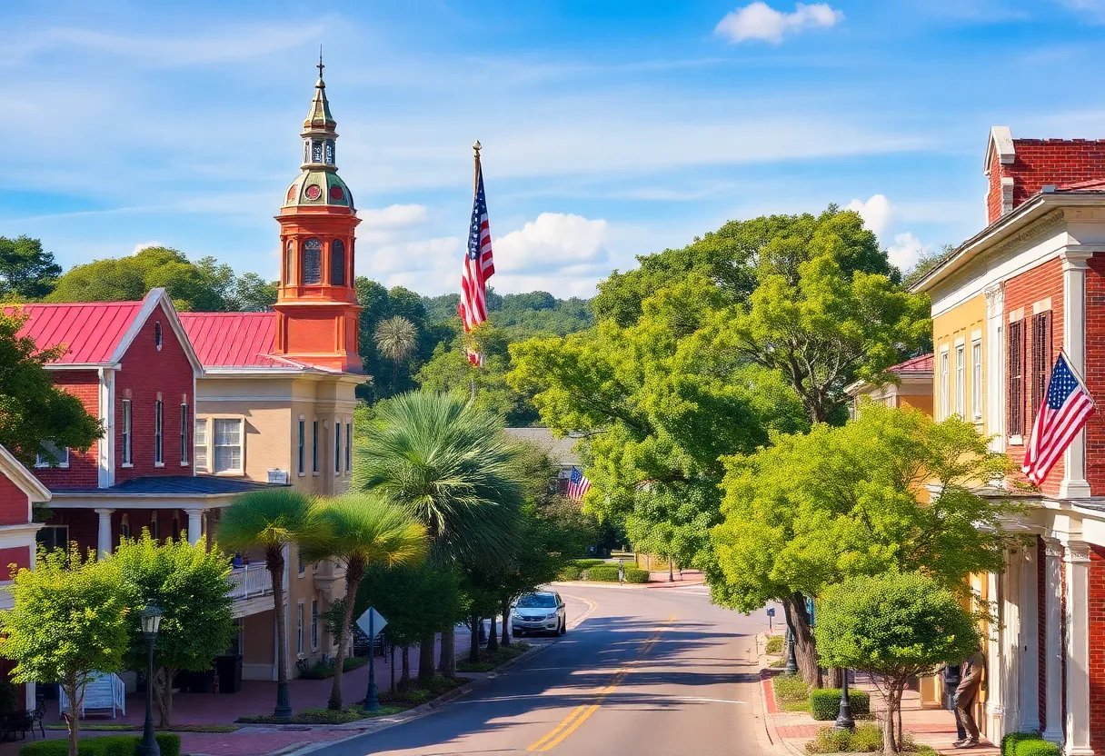 Tree-lined streets and historical buildings in Newberry, South Carolina