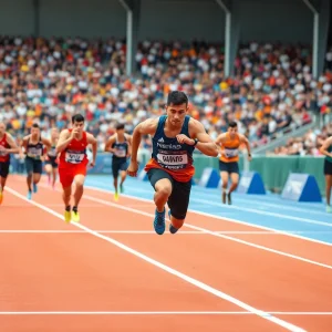 Track and field athletes competing in long jump and triple jump