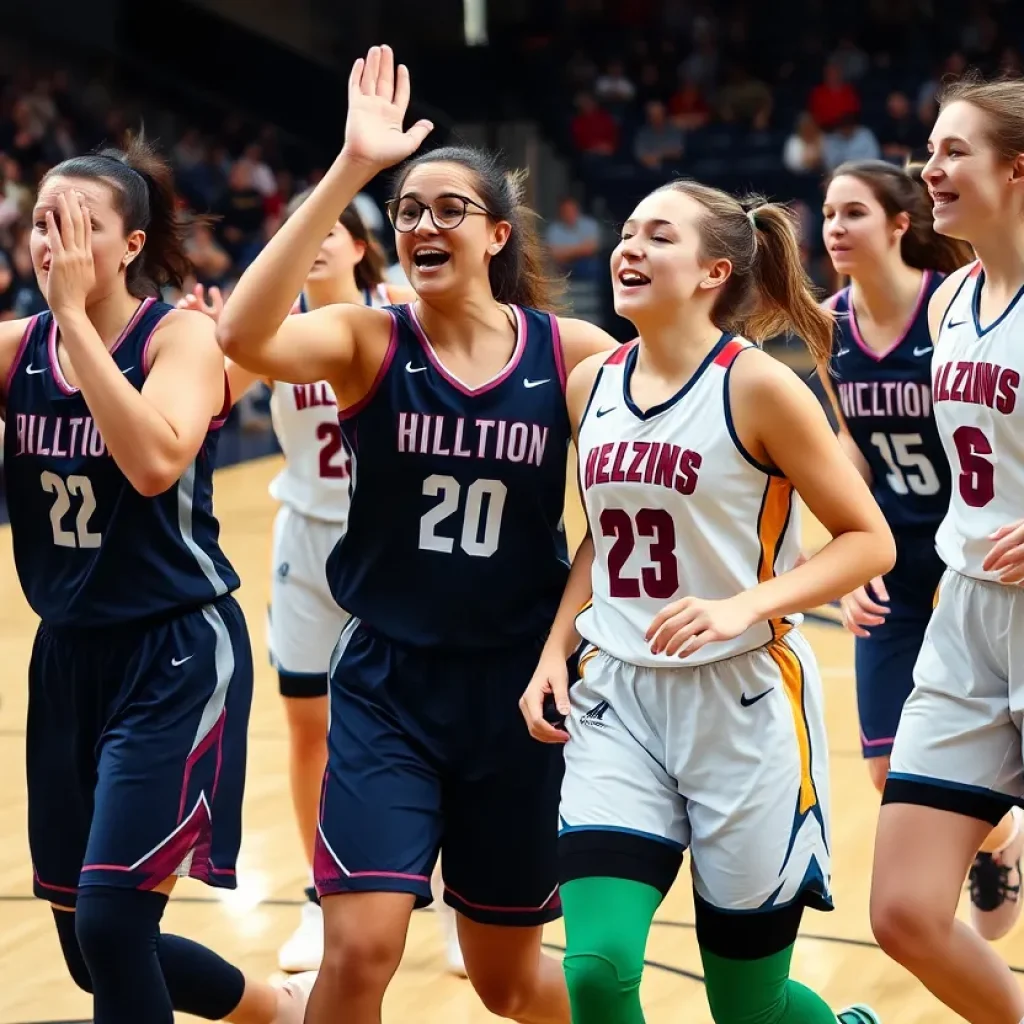 Newberry College and Presbyterian College women's basketball teams in a game.