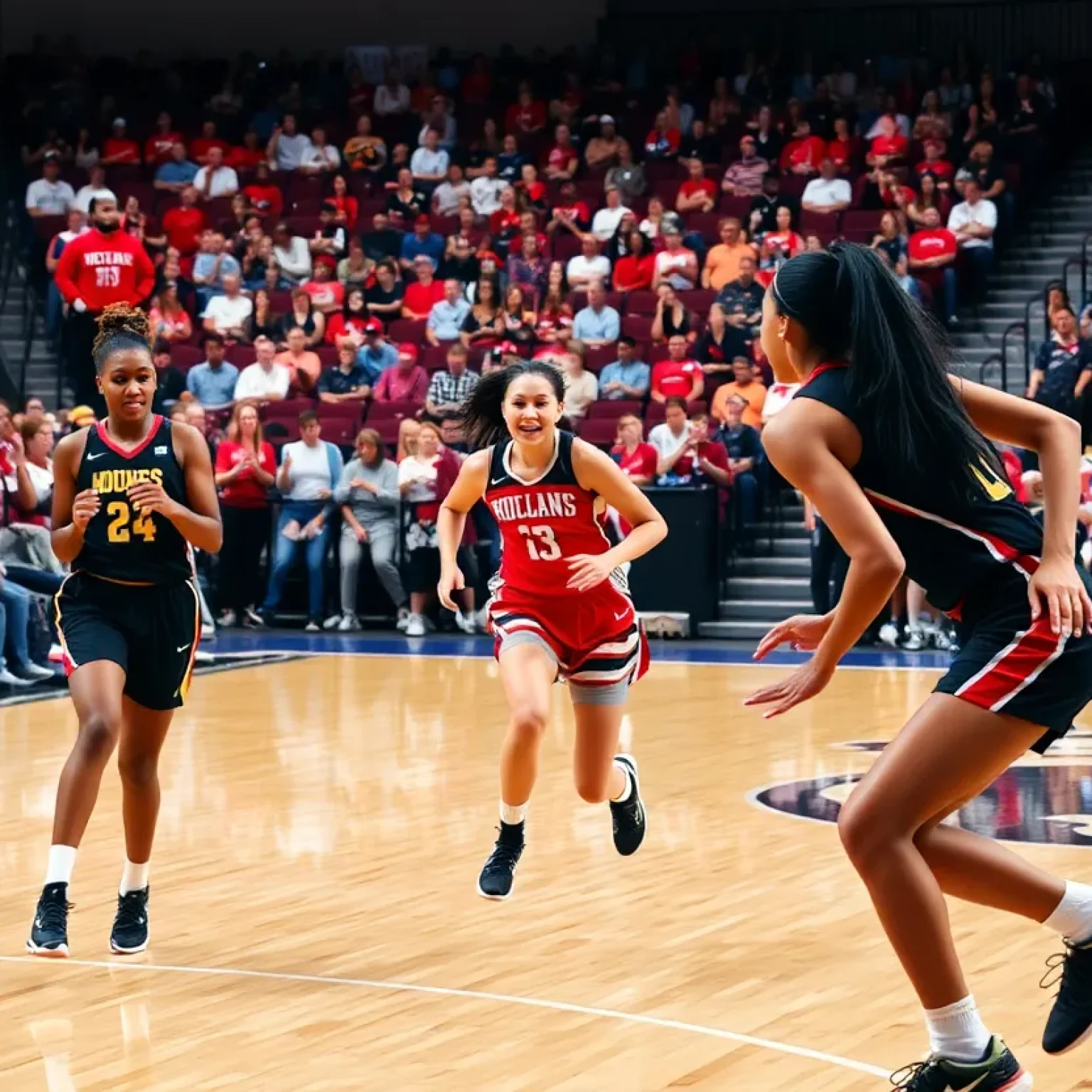 Basketball action in a women's college game between Newberry College and Catawba