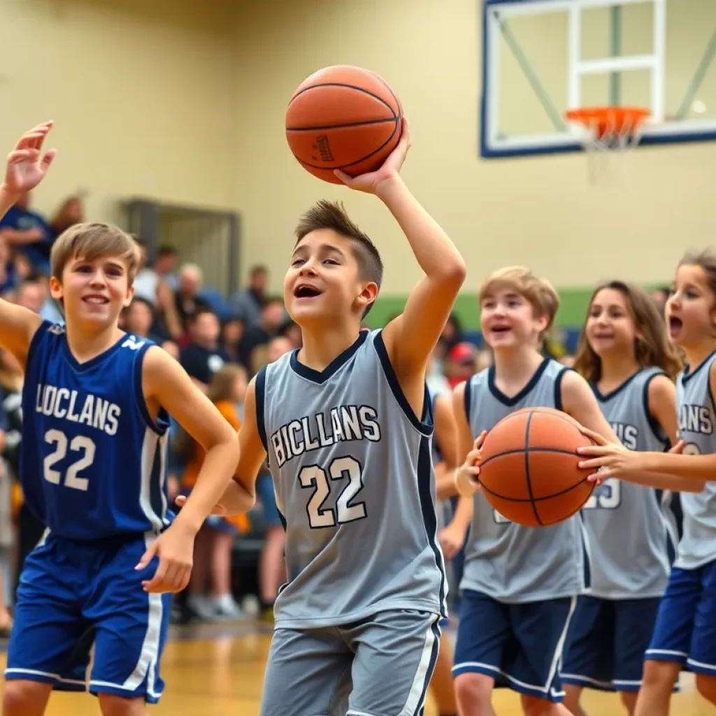 Newberry Middle School basketball teams playing during a game