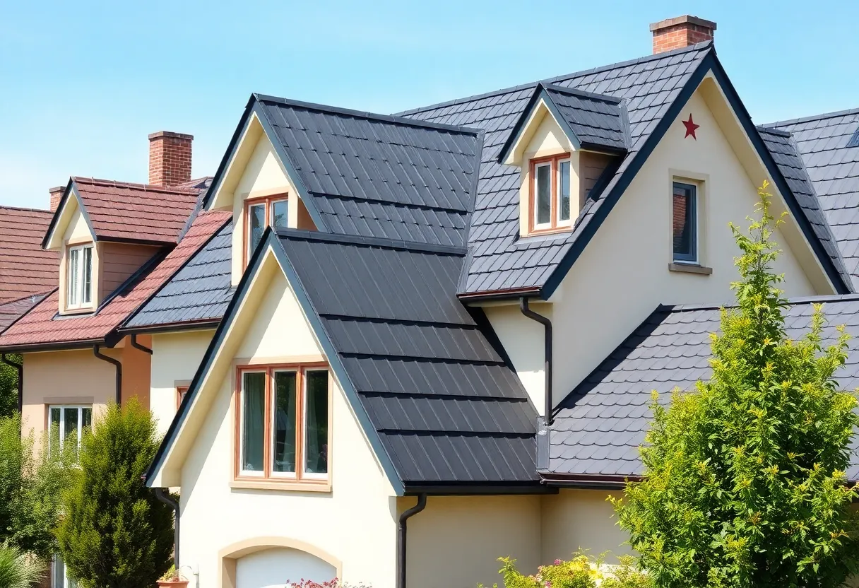 Different types of roofing materials displayed on a house