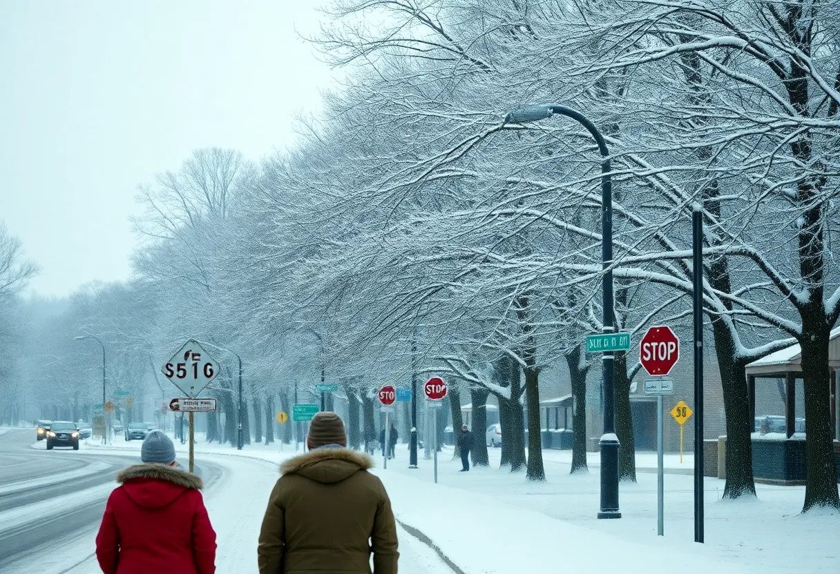 Winter storm hitting Columbia, South Carolina with snow-covered streets