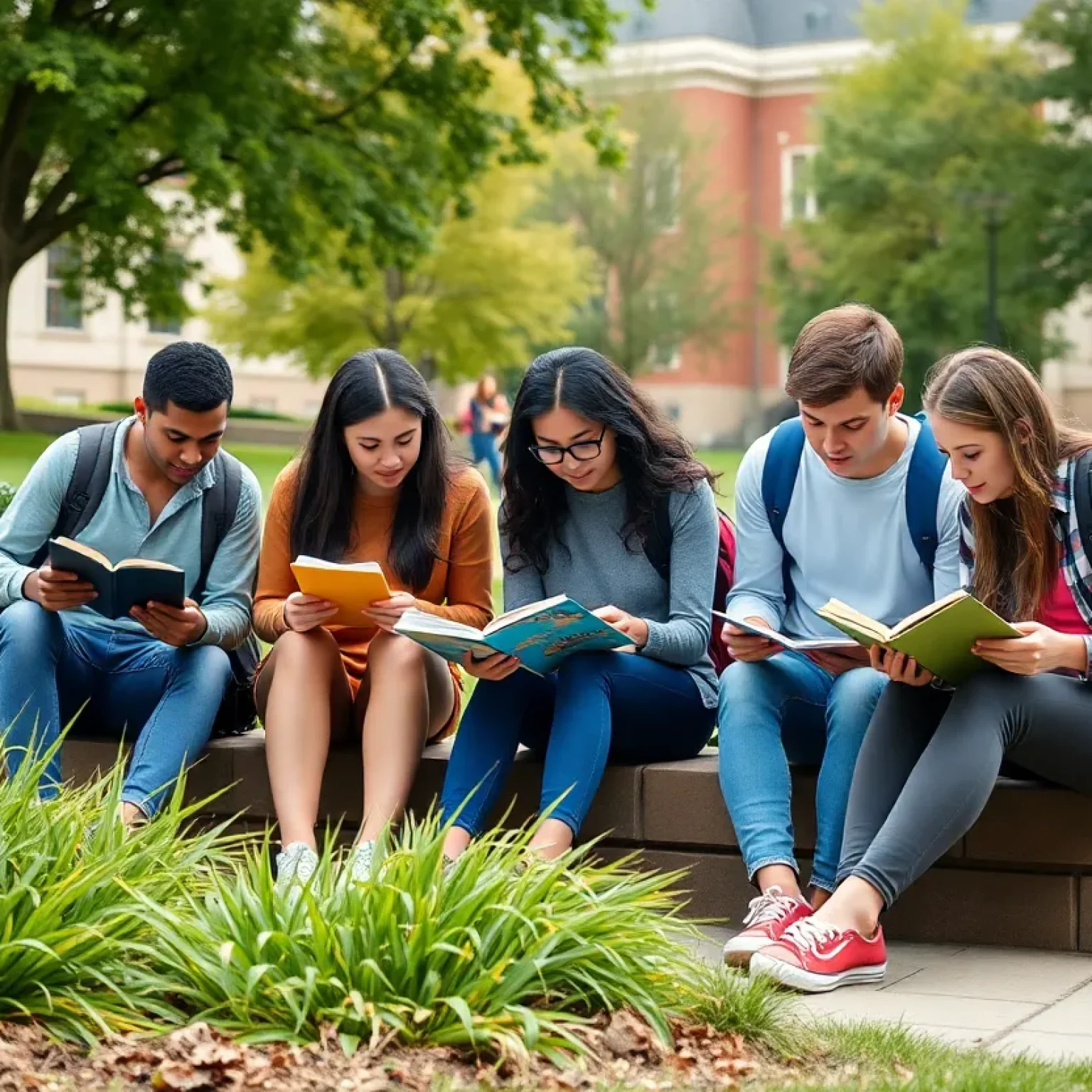 Diverse students collaborating on academic work at Presbyterian College