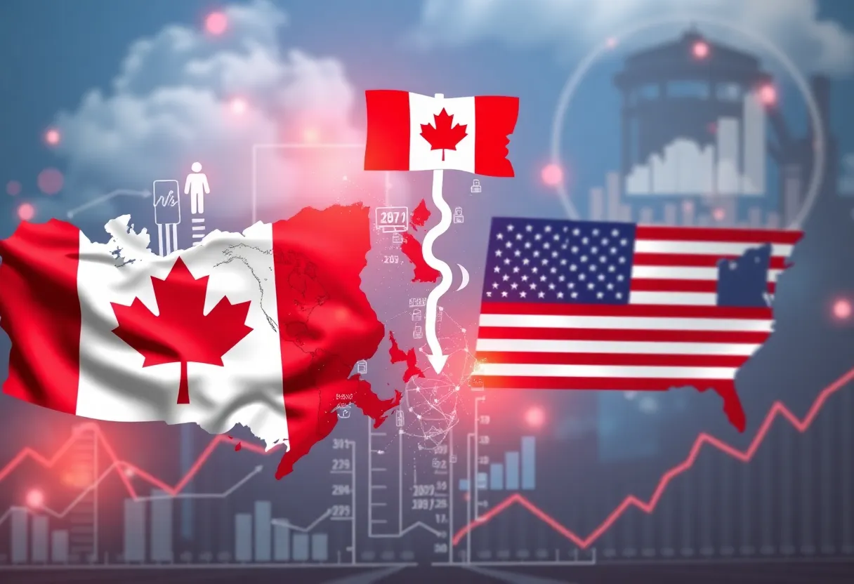 Illustration depicting trade negotiations between Canada and the USA amidst tariff concerns.