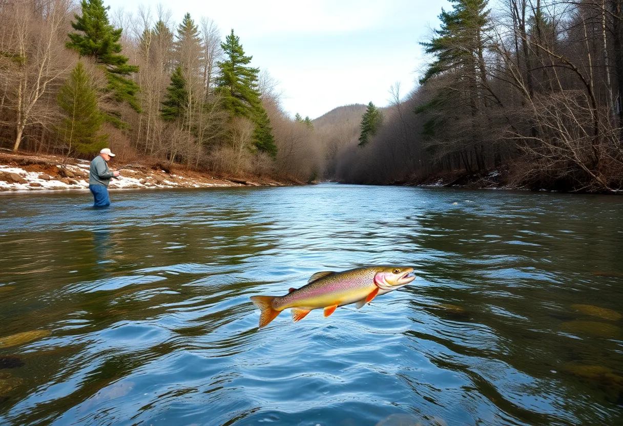 Anglers fishing in the Lower Saluda River during trout stocking season