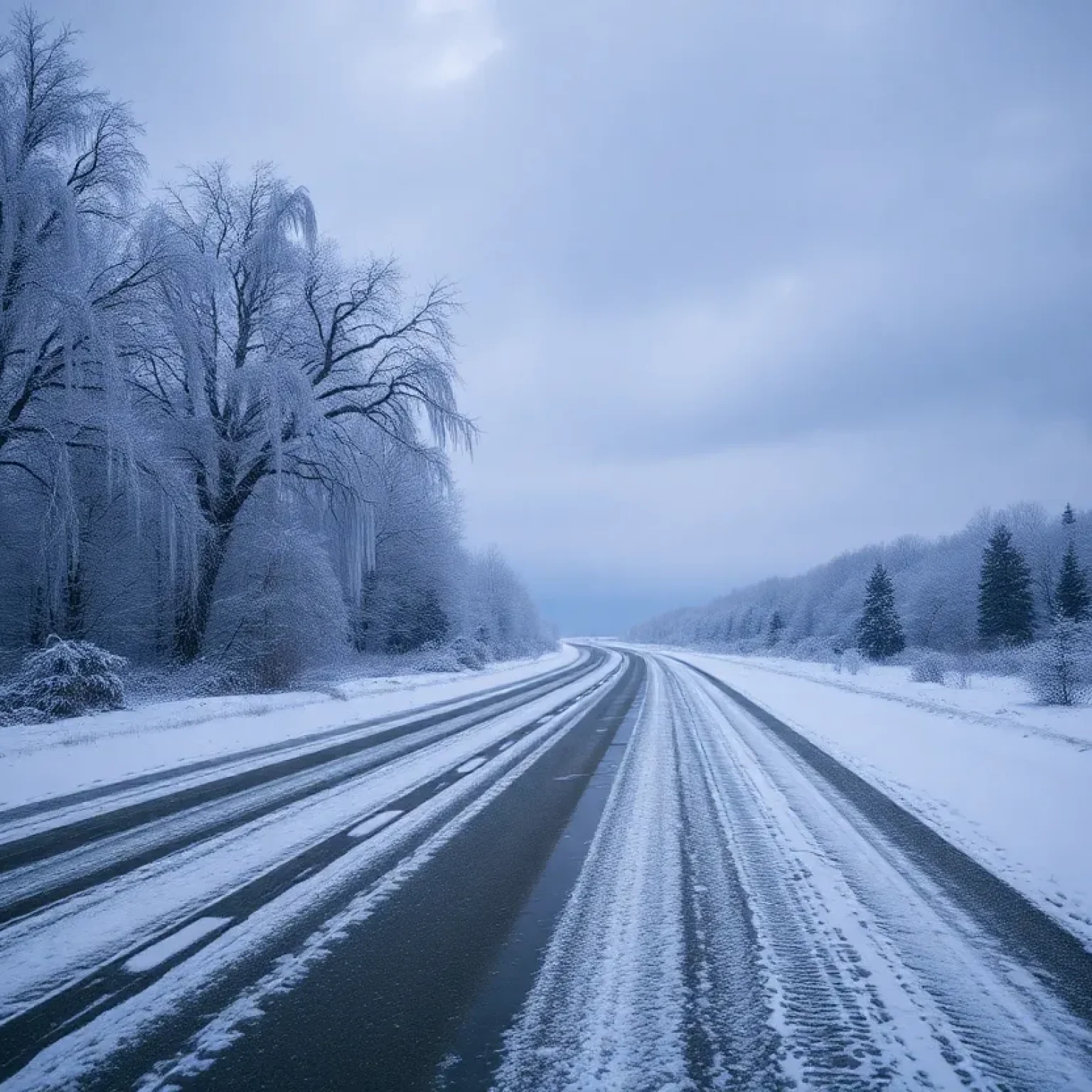 Icy road during a winter storm warning in South Carolina