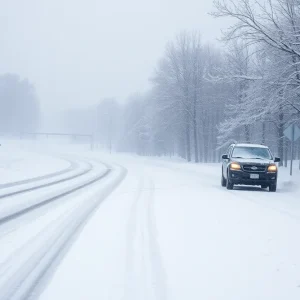 A snowy landscape during a severe winter storm in the U.S.