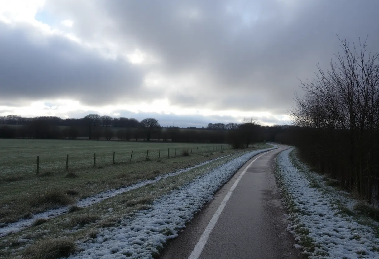 Icy road conditions during a winter storm watch in the Midlands.