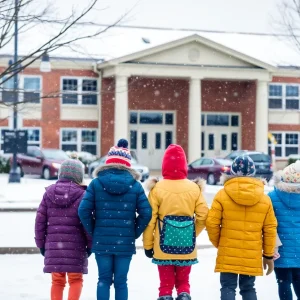 Students in Columbia, S.C. walking in the snow