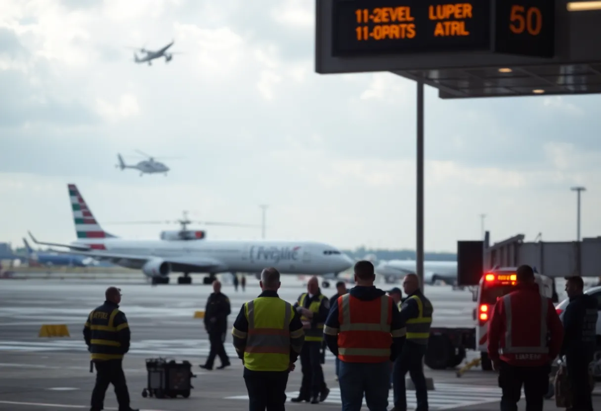 Emergency responders at an airport following a deadly aviation incident.