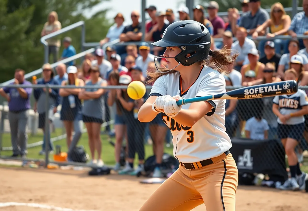 Danielle Jason playing softball for Tusculum University