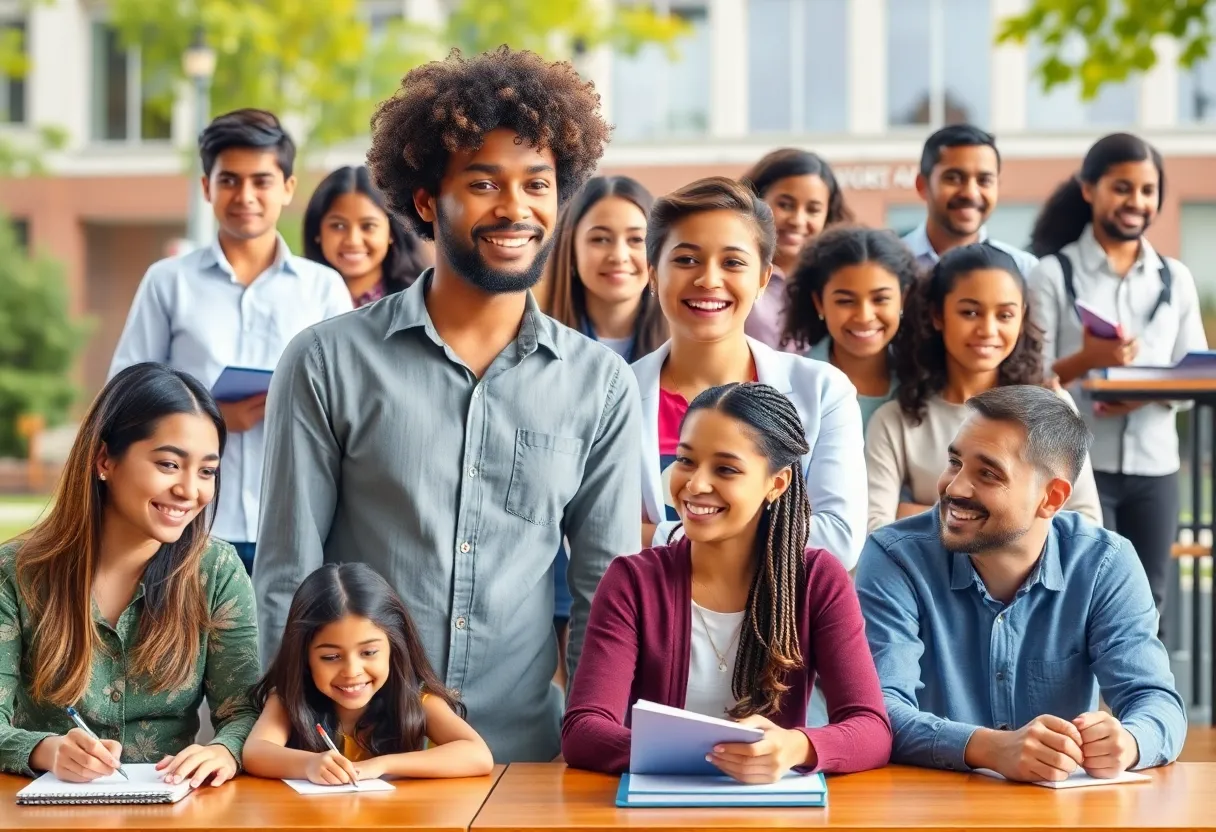 Diverse group of students participating in a classroom setting