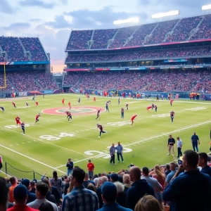 Football field atmosphere during a game