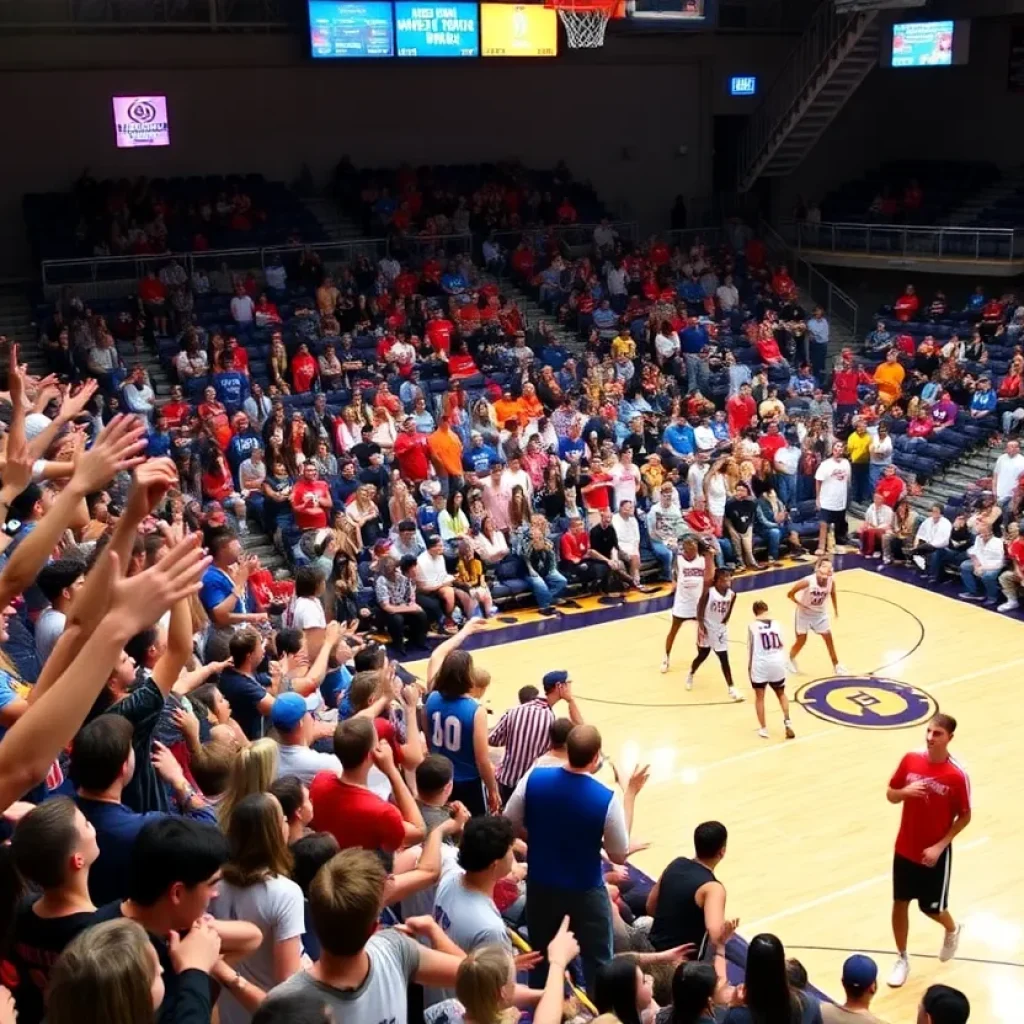 Exciting moment from a Gainesville basketball tournament with teams competing fiercely.