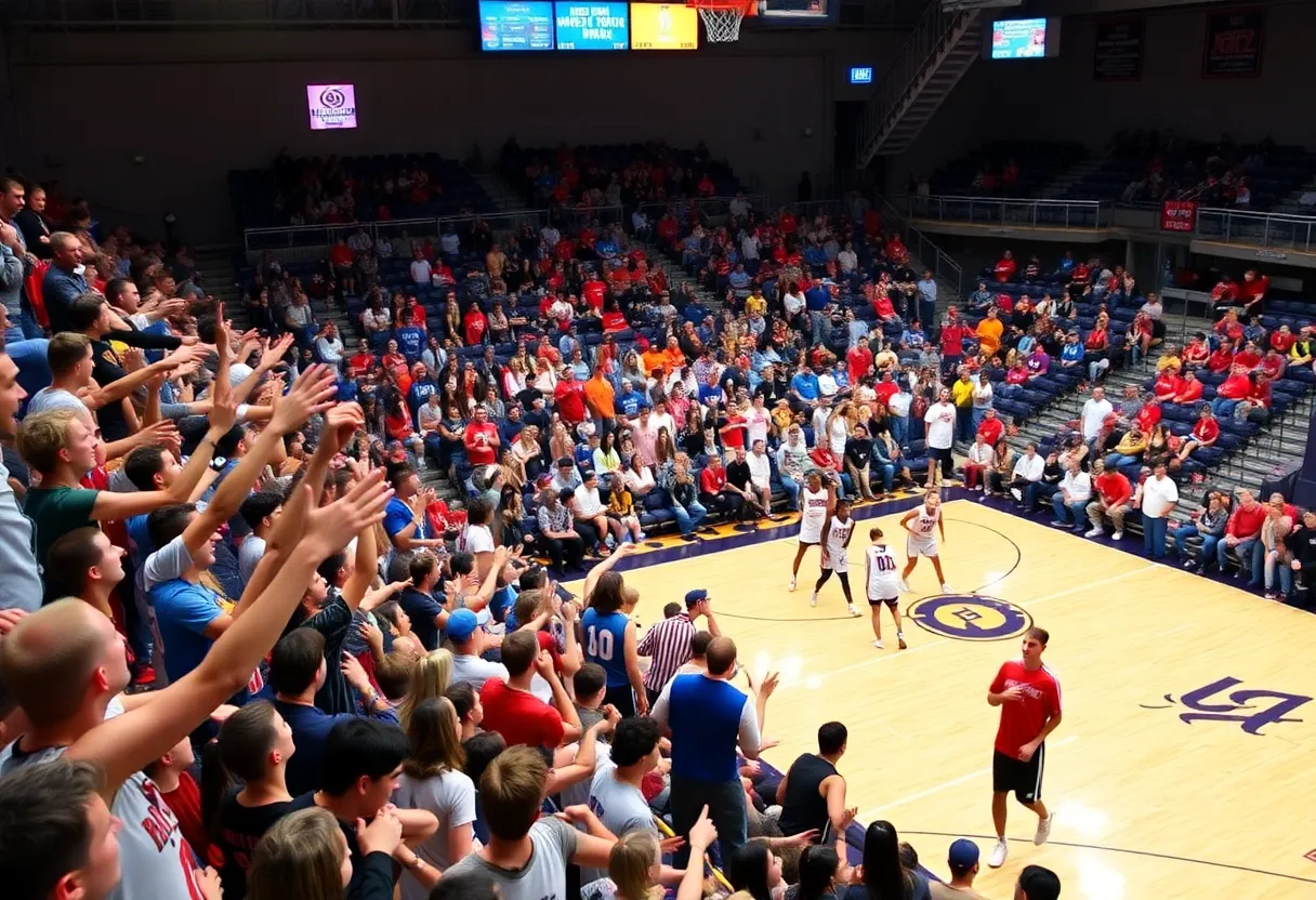 Exciting moment from a Gainesville basketball tournament with teams competing fiercely.