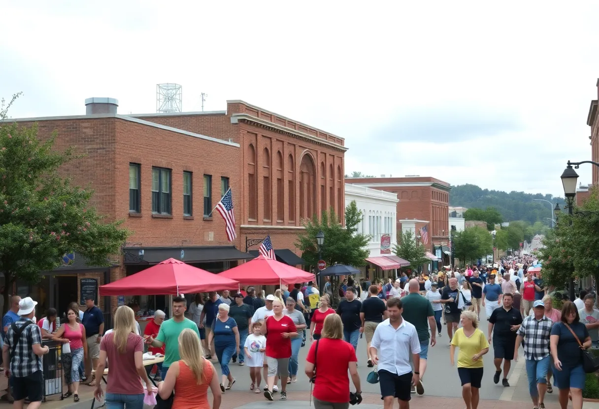 A city scene in Greenwood, SC highlighting community events and cloudy weather.