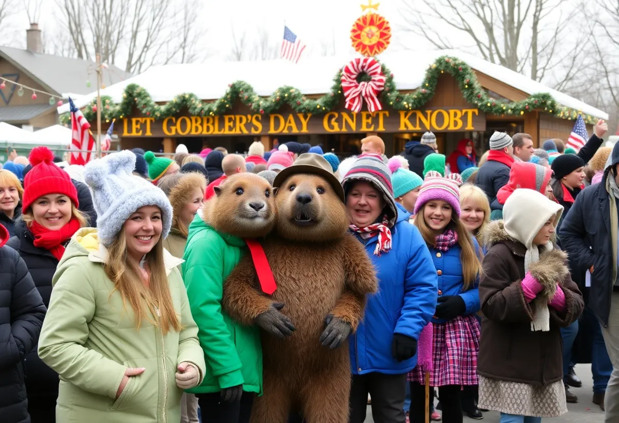 Crowd celebrating Groundhog Day at Gobbler's Knob