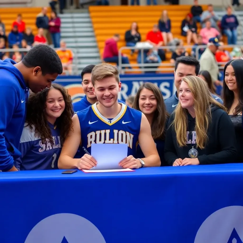 High school athlete signing college scholarship