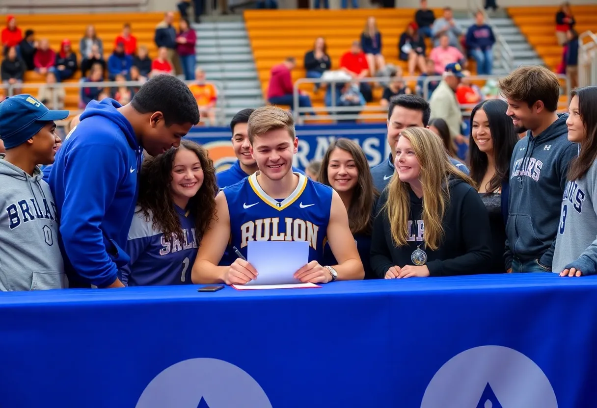 High school athlete signing college scholarship