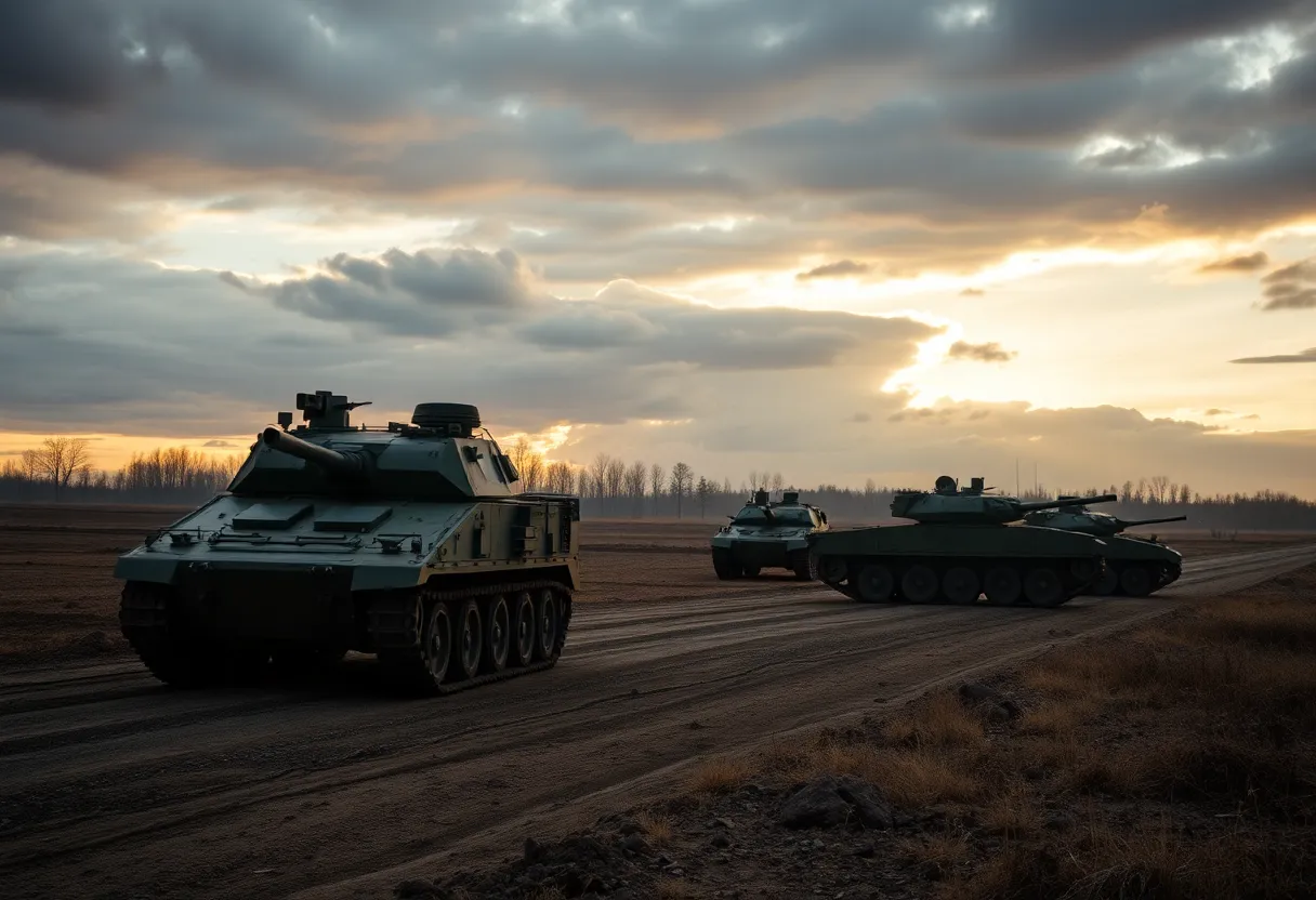 Military scene depicting the Kursk region conflict