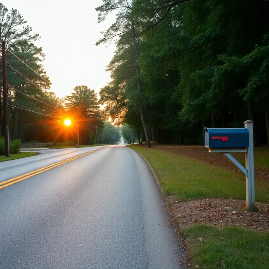 Serene rural road in Lexington County SC