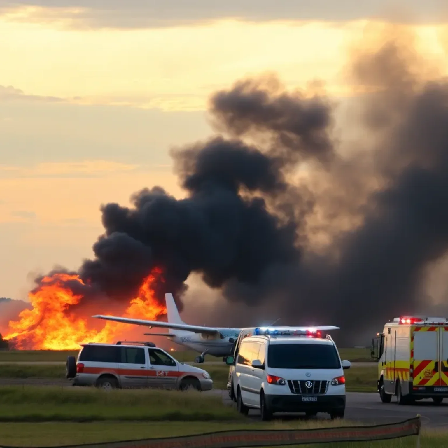 Black smoke rising from a plane crash at Marana Regional Airport