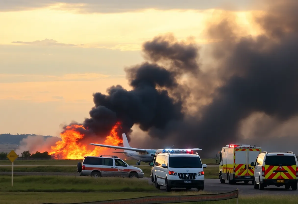 Black smoke rising from a plane crash at Marana Regional Airport