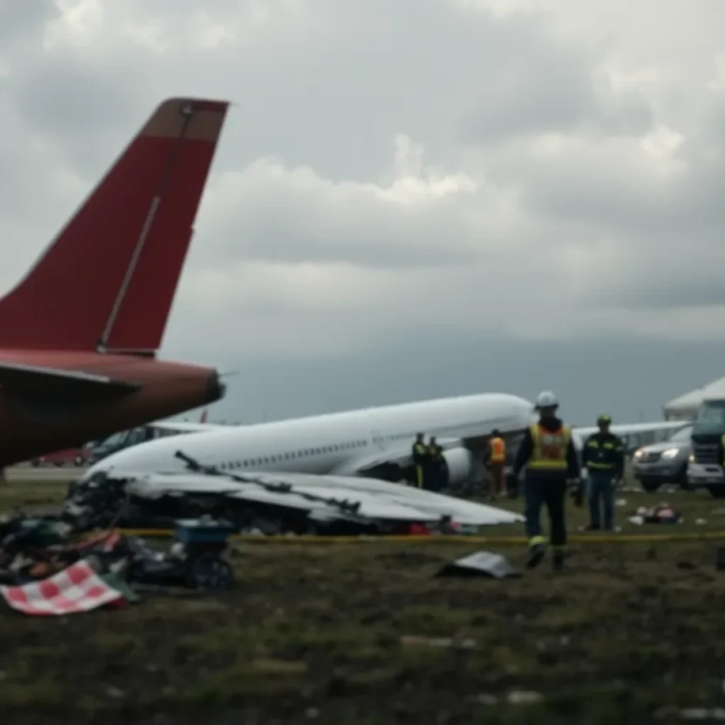 Emergency responders at the site of a midair collision