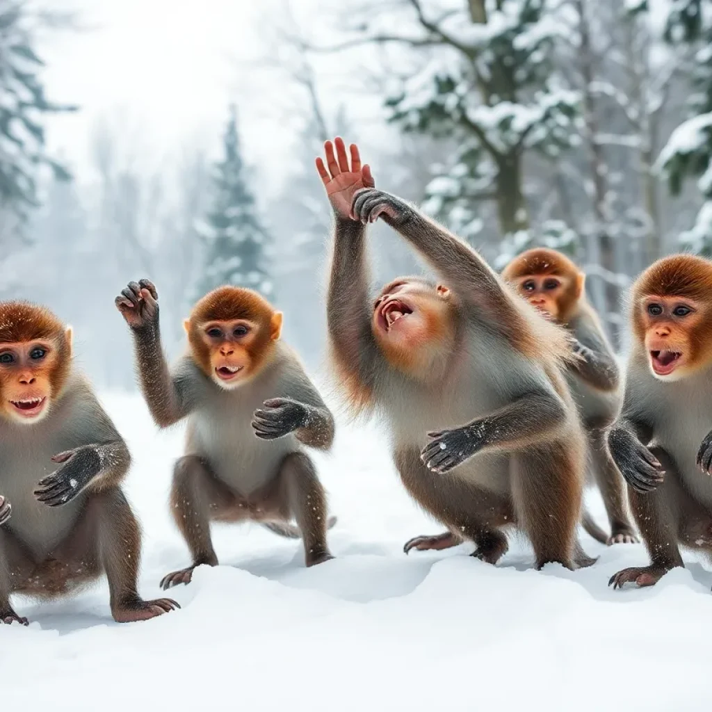 Playful Monkeys in the Snow