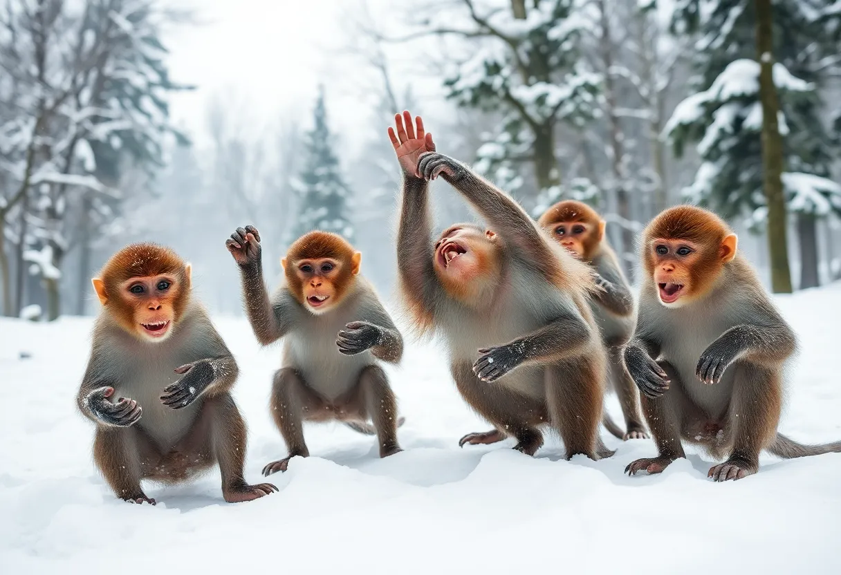 Playful Monkeys in the Snow