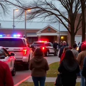 Law enforcement outside Mooresville High School during shooting plot investigation