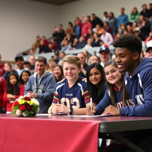 Mycheal Wallace signing his letter of intent at the ceremony.