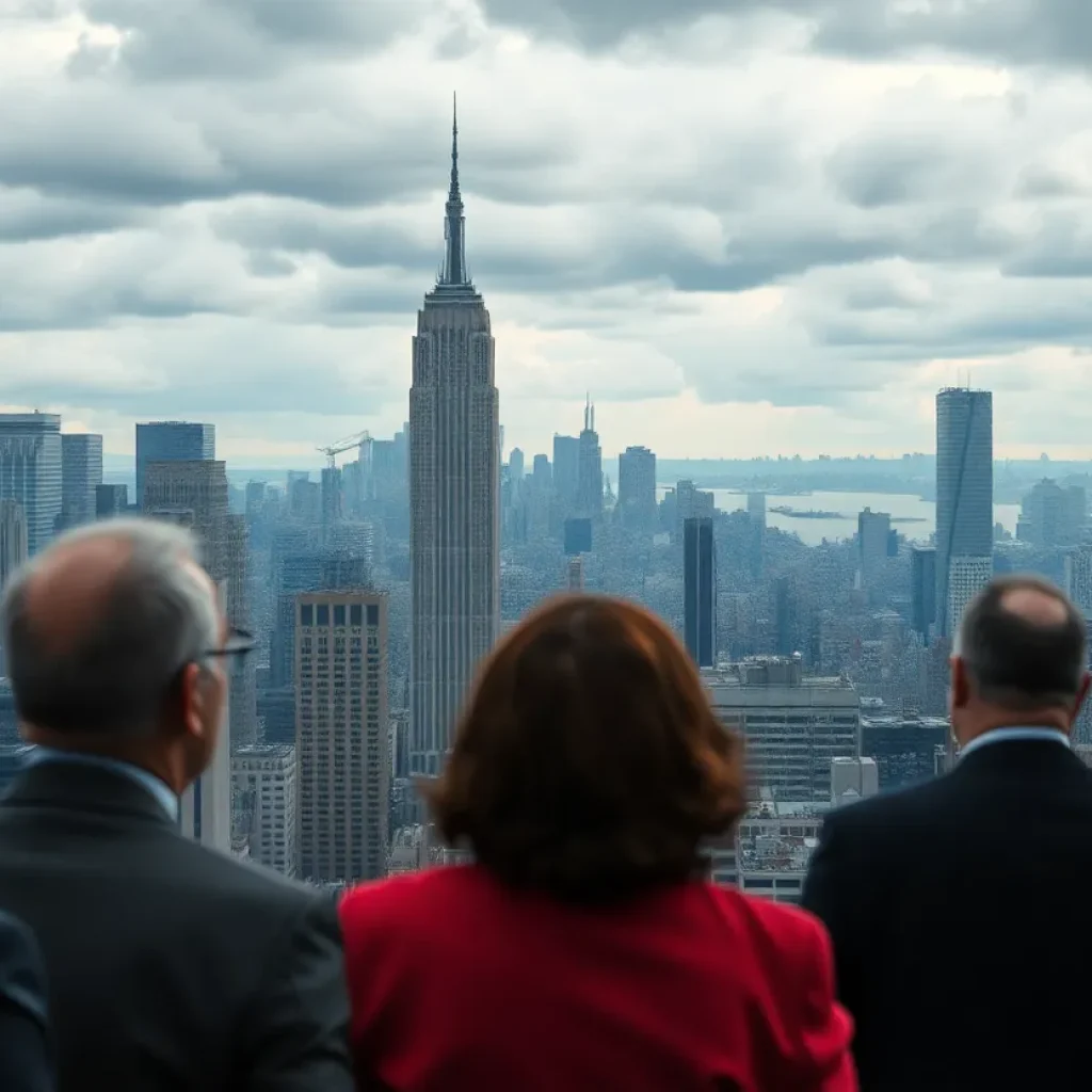 Dramatic cityscape of New York during a political event