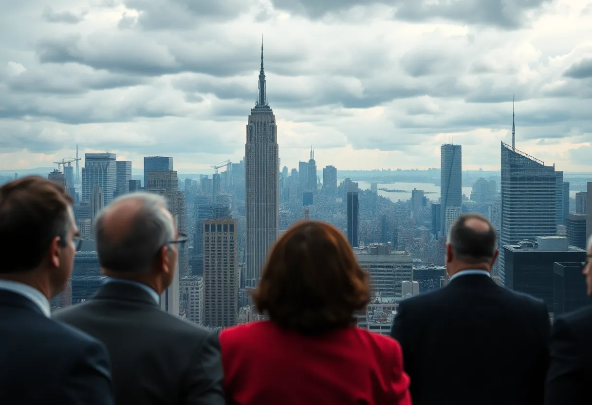 Dramatic cityscape of New York during a political event