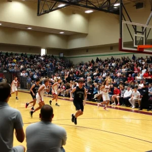 Newberry Bulldogs basketball team in action during a game.