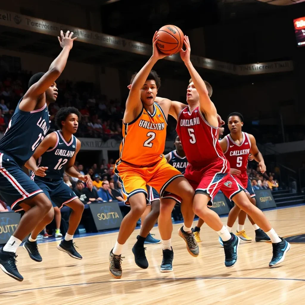 Newberry College basketball players competing on the court