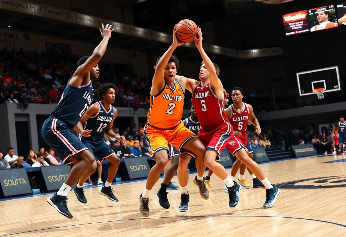 Players in action during Newberry College basketball game