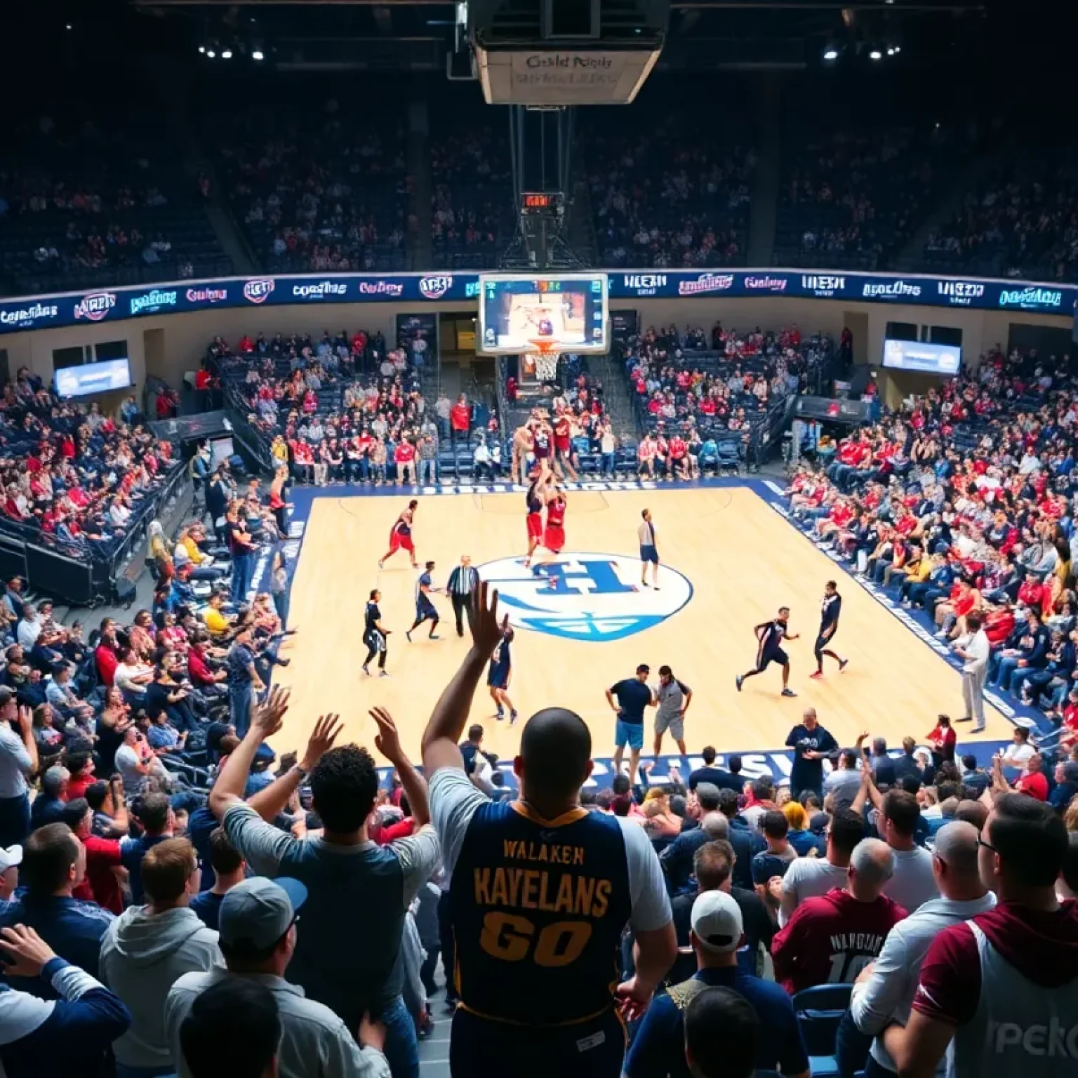 Newberry College basketball team in action during a game at Eleazer Arena.