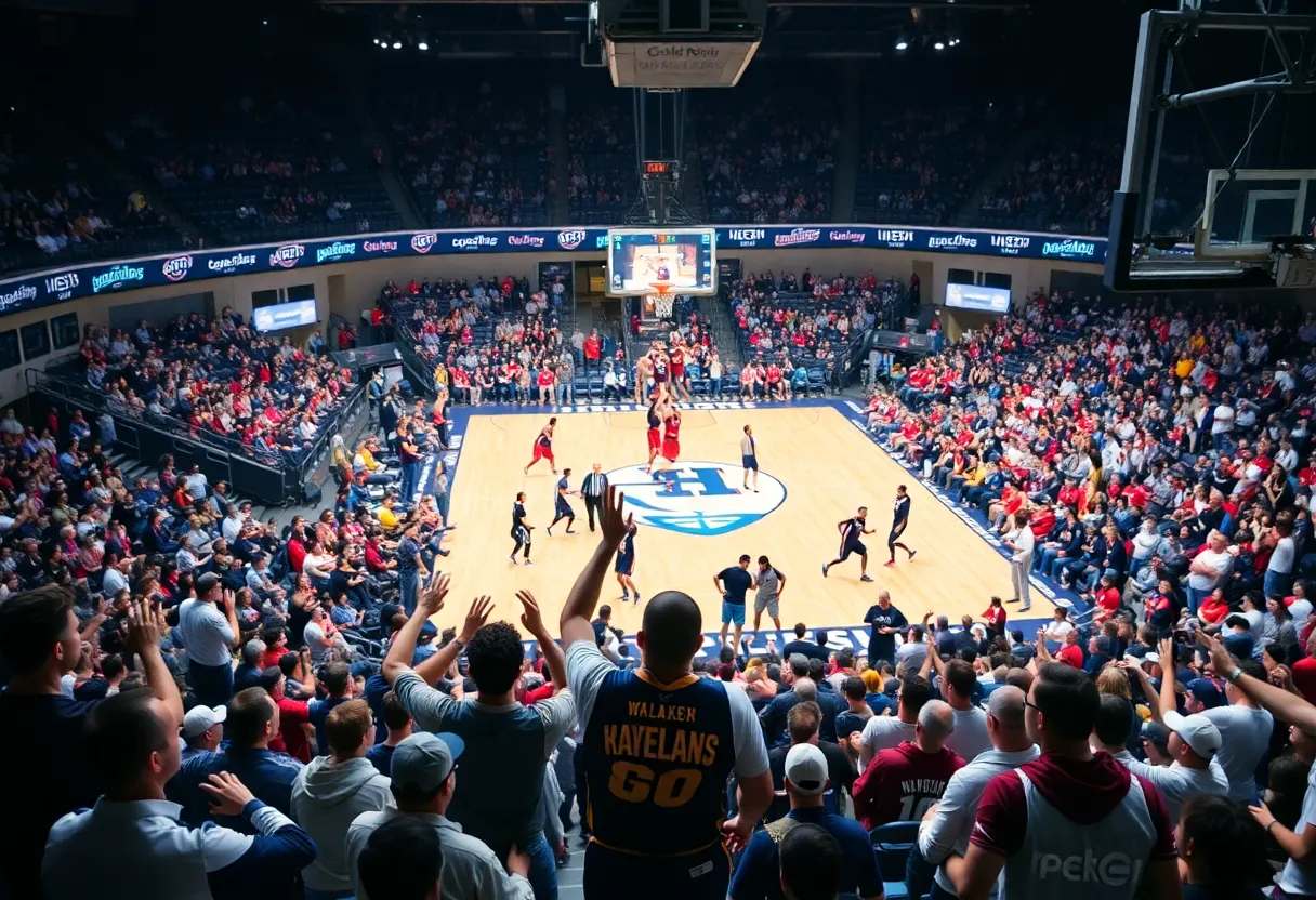 Newberry College basketball team in action during a game at Eleazer Arena.