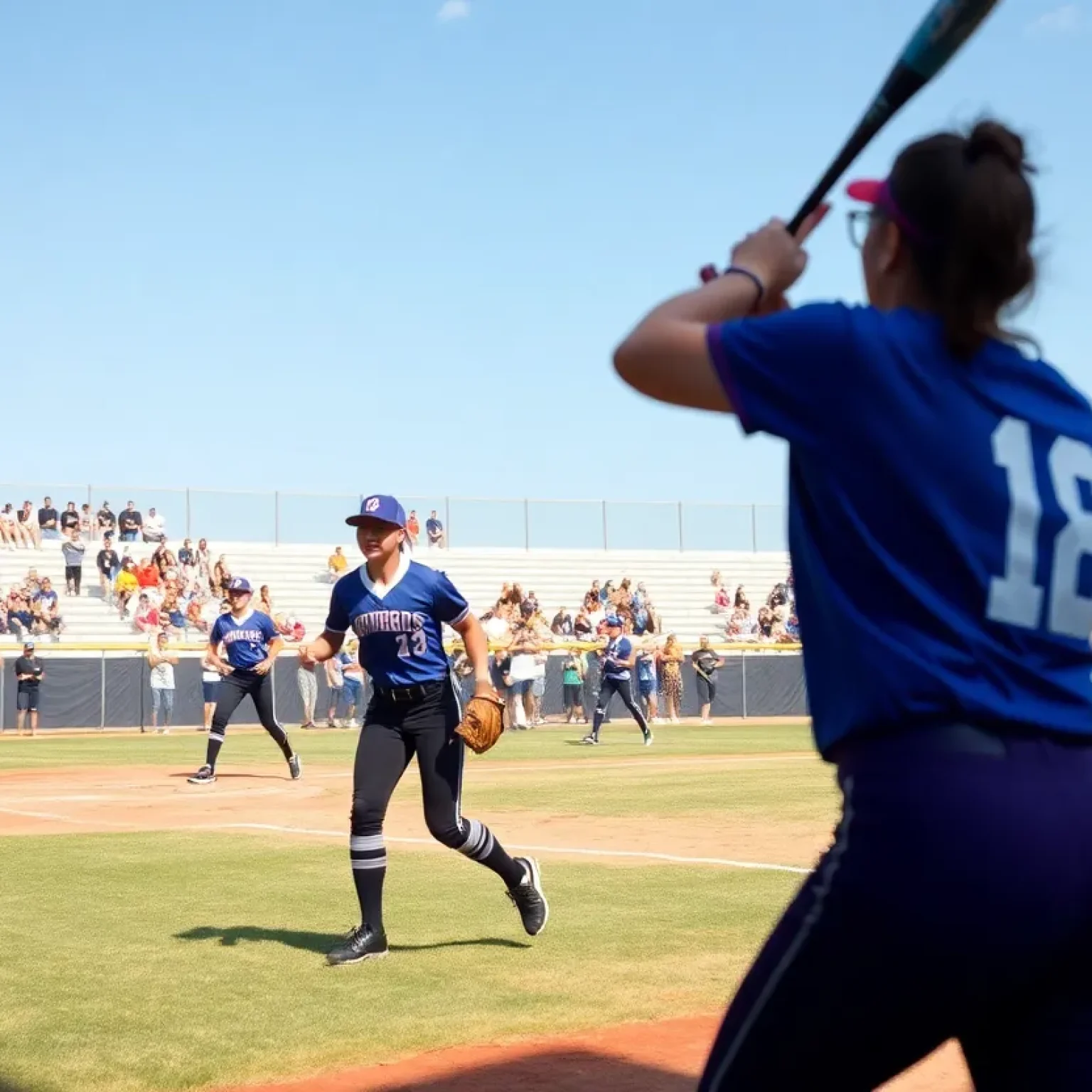 Action shot of Newberry College softball players during a game.