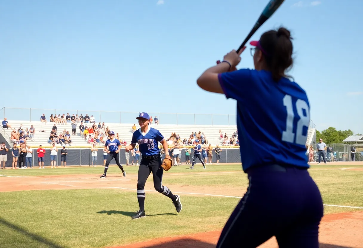 Action shot of Newberry College softball players during a game.