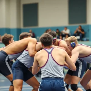 Newberry College wrestling team members demonstrating teamwork and enthusiasm