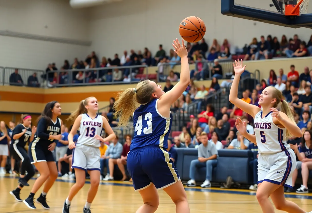 Newberry High School girls basketball players competing in a game.